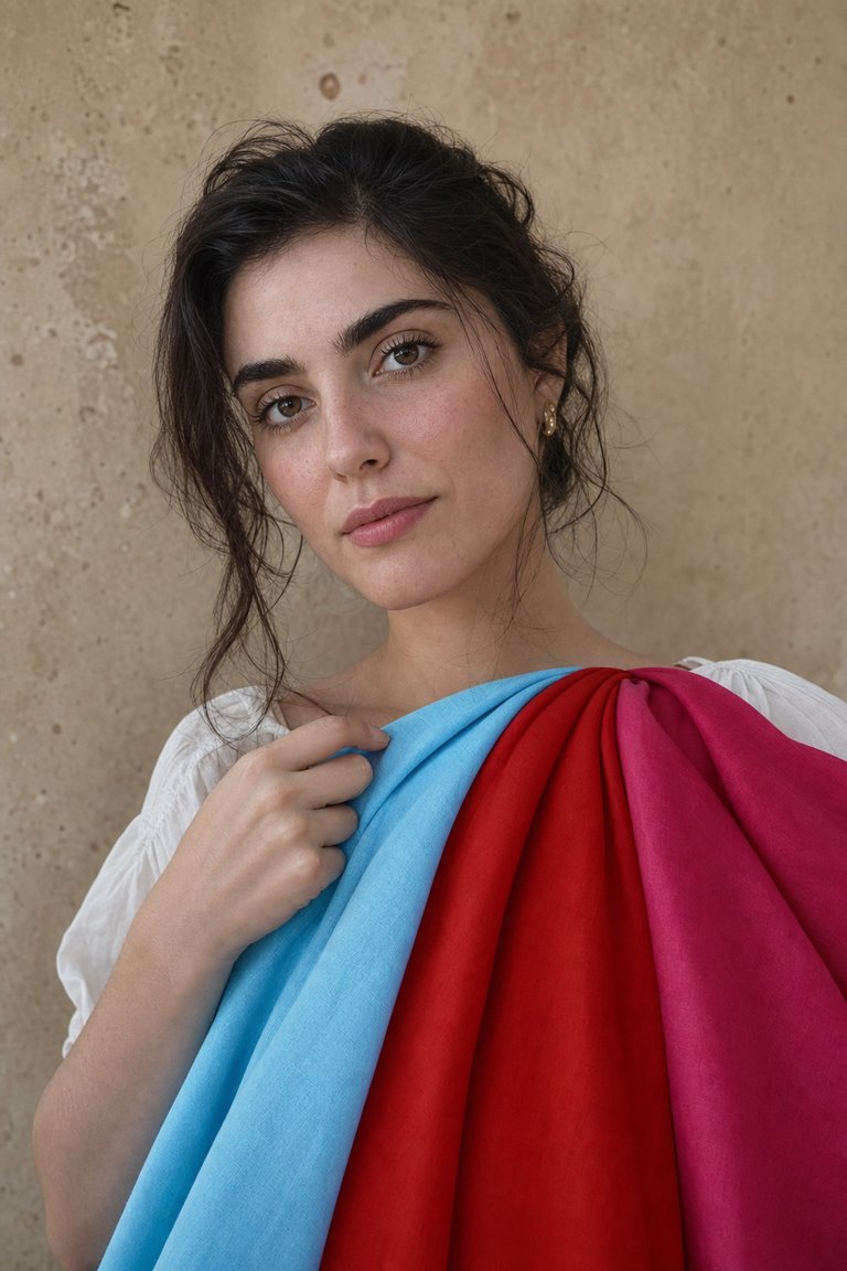 Bright Winter season — fair cool skin with icy bright palette drapes — illustrative, AI-generated portrait