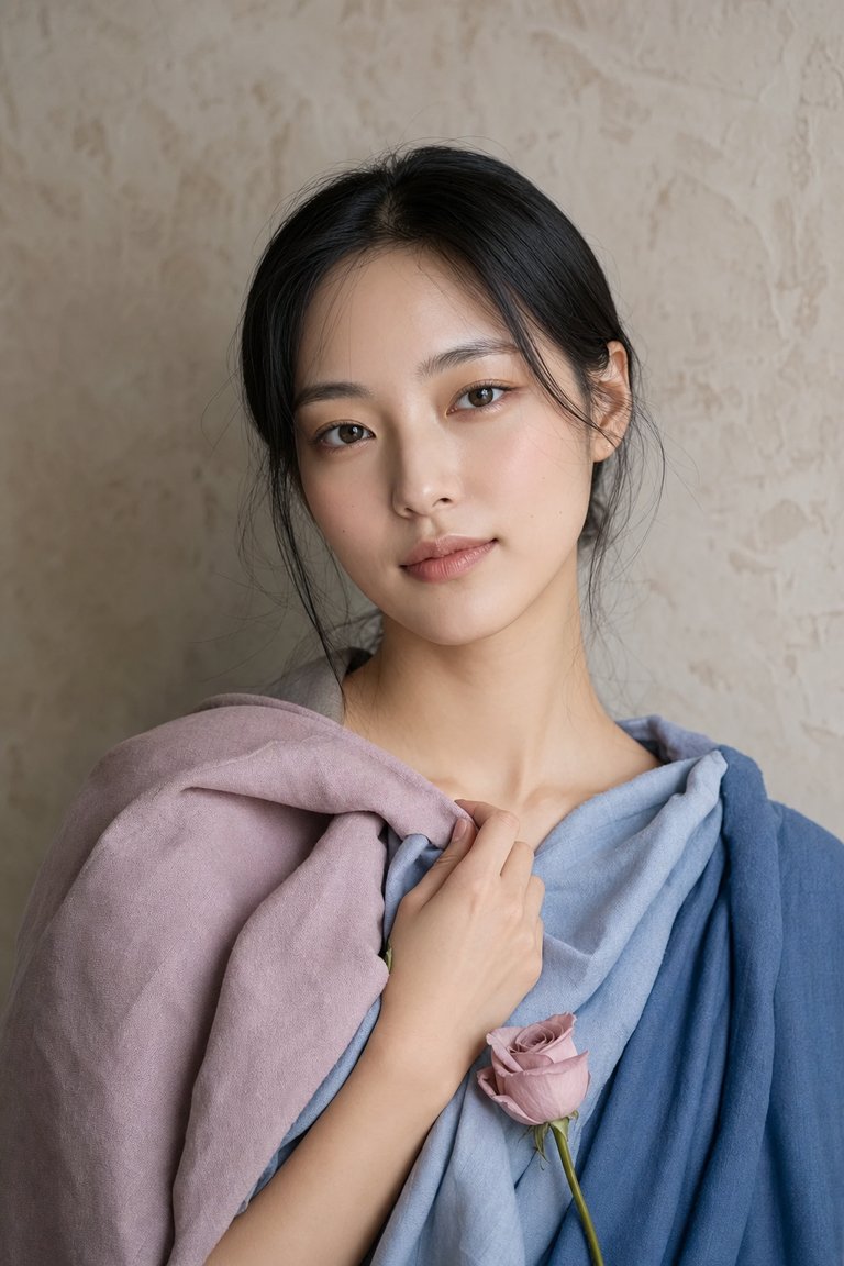 Light Summer season — light cool skin with soft cool palette drapes — illustrative, AI-generated portrait